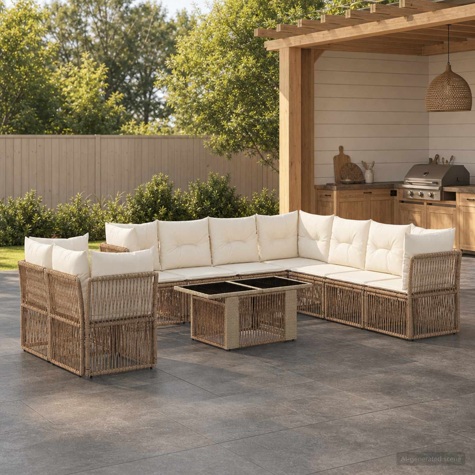 Tuinbankenset 10 st Beige poly rattan