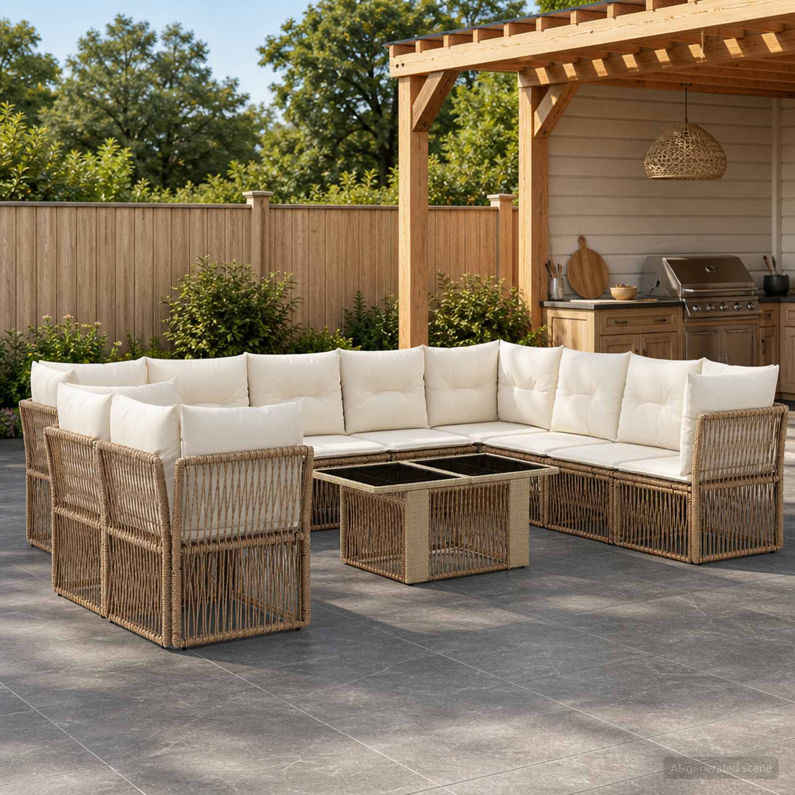 Tuinbankenset 11 st Beige poly rattan