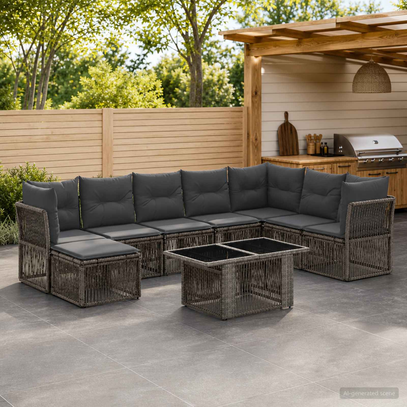 vidaXL Gartensofa-set 9 stk. Grau Poly-Rattan