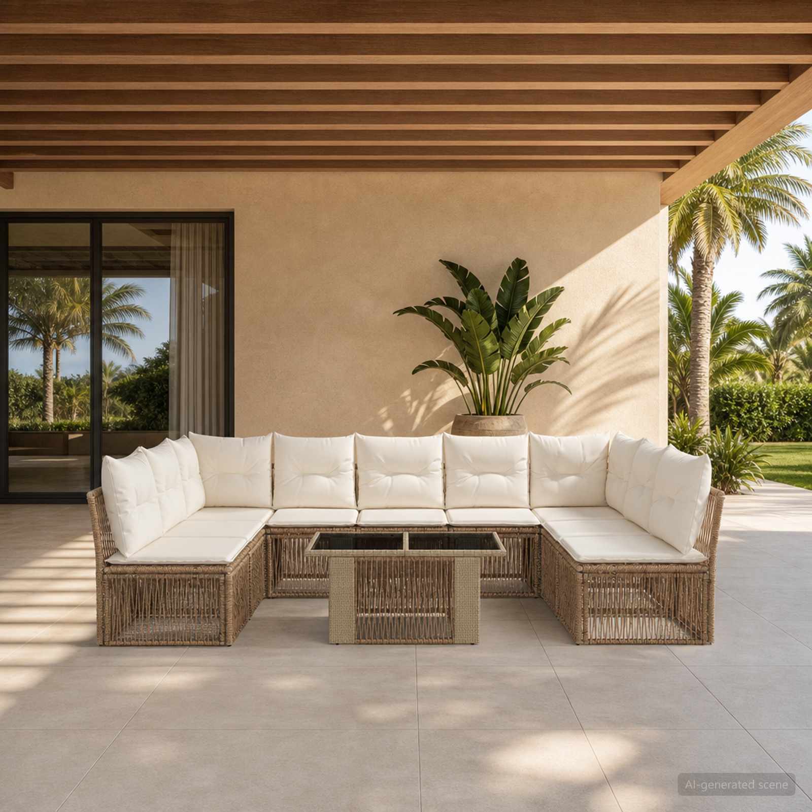 vidaXL Gartensofa-set 10 stk. Beige Poly-Rattan