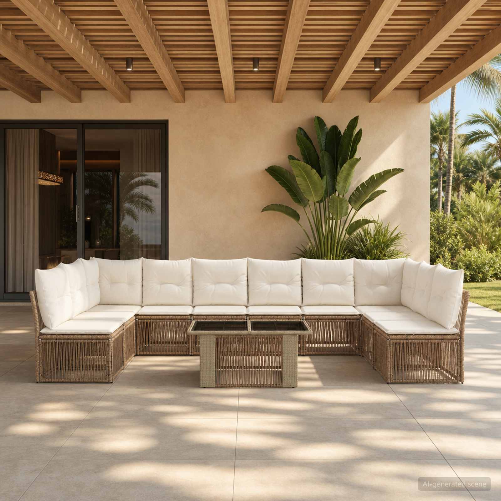 vidaXL Gartensofa-set 11 stk. Beige Poly-Rattan