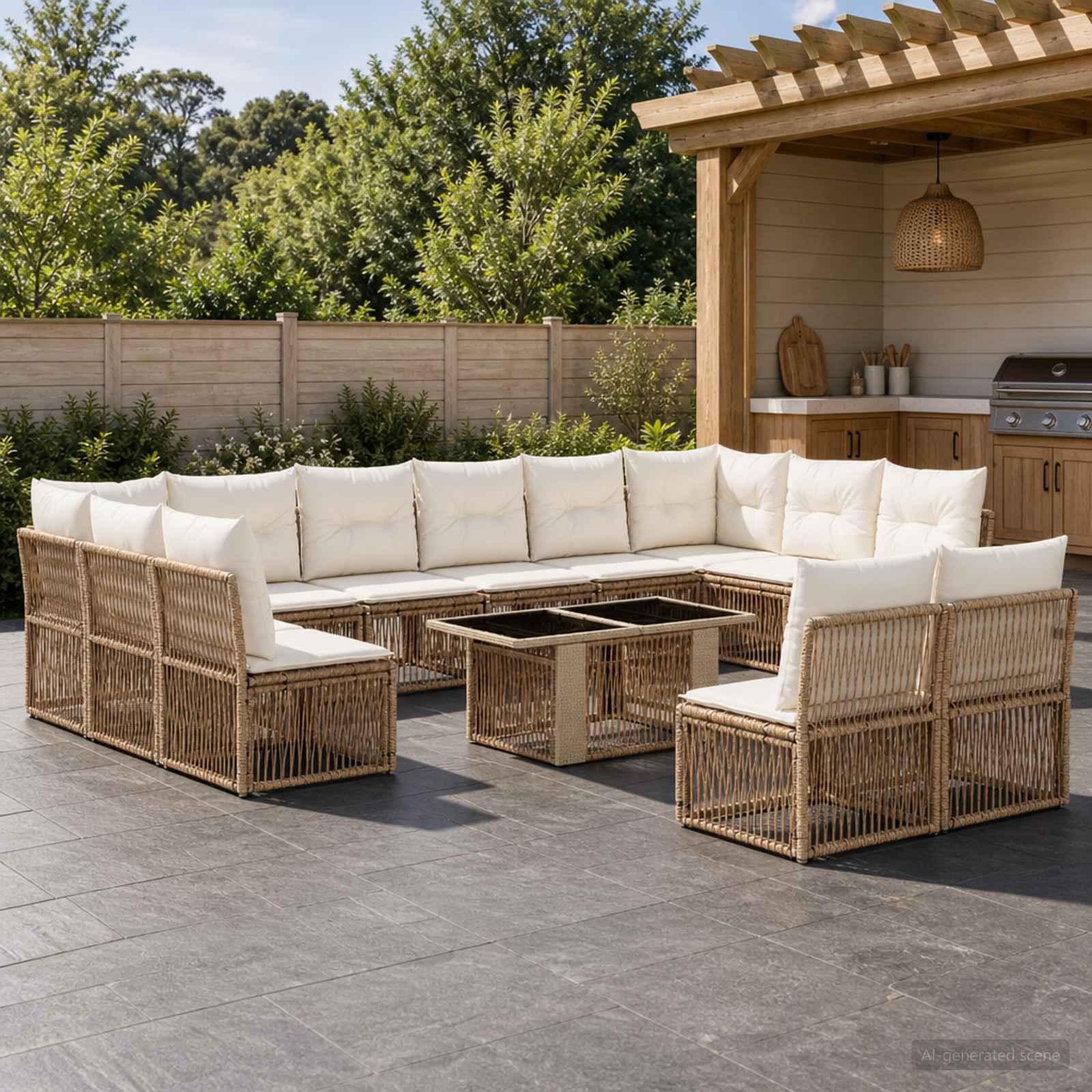 vidaXL Gartensofa-set 13 stk. Beige Poly-Rattan