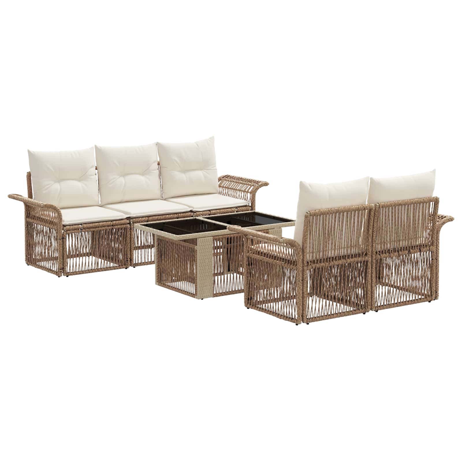 Tuinbankenset 6 st Beige en Crème Wit poly rattan - Afbeelding 2