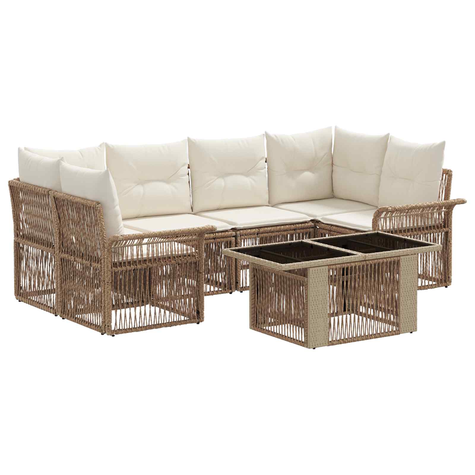 Tuinbankenset 7 st Beige en Crème Wit poly rattan - Afbeelding 2