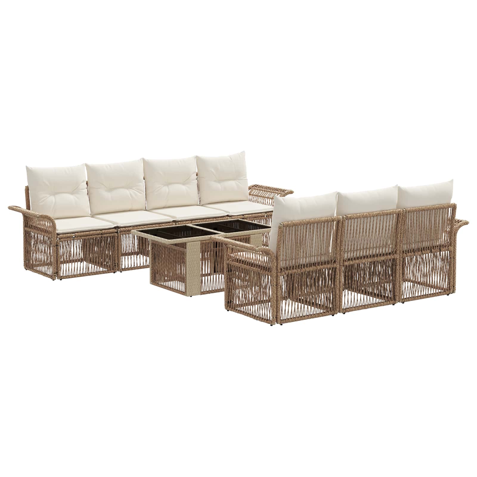 Tuinbankenset 8 st Beige en Crème Wit poly rattan - Afbeelding 2