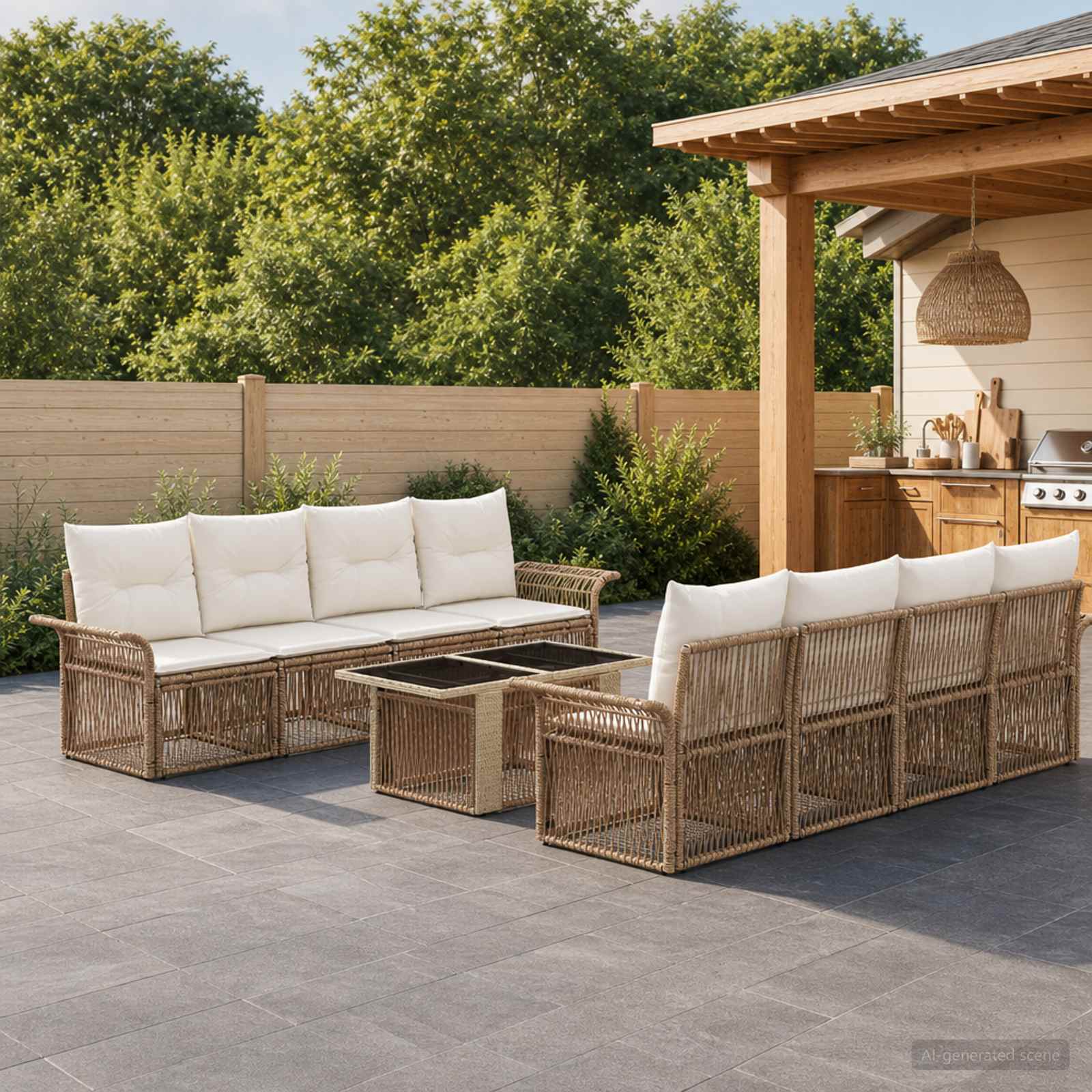 Tuinbankenset 9 st Beige en Crème Wit poly rattan