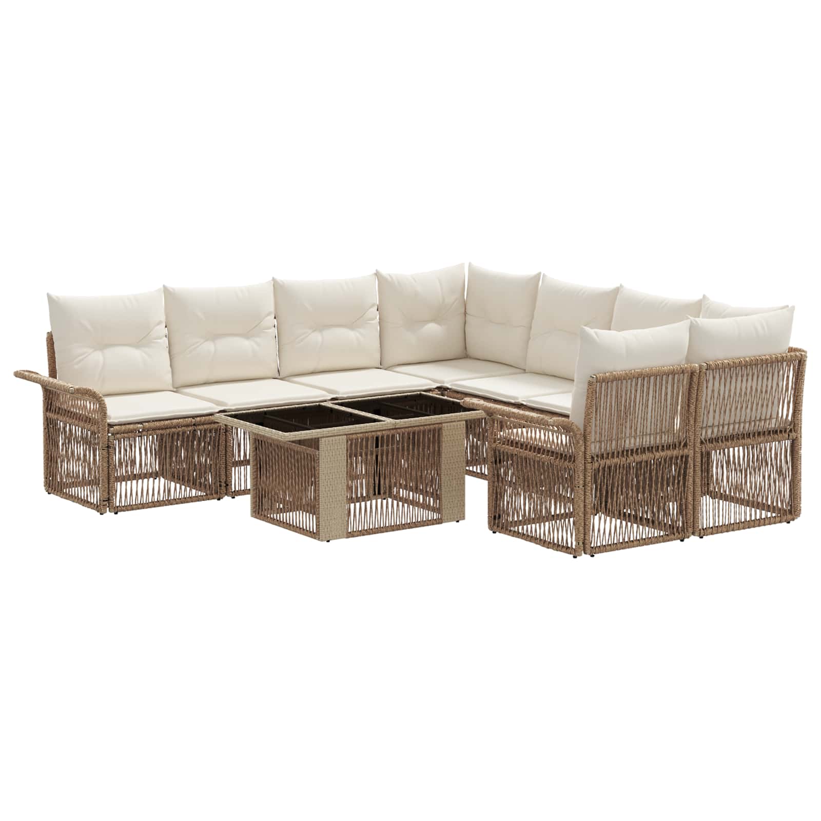Tuinbankenset 9 st Beige en Crème Wit poly rattan - Afbeelding 2