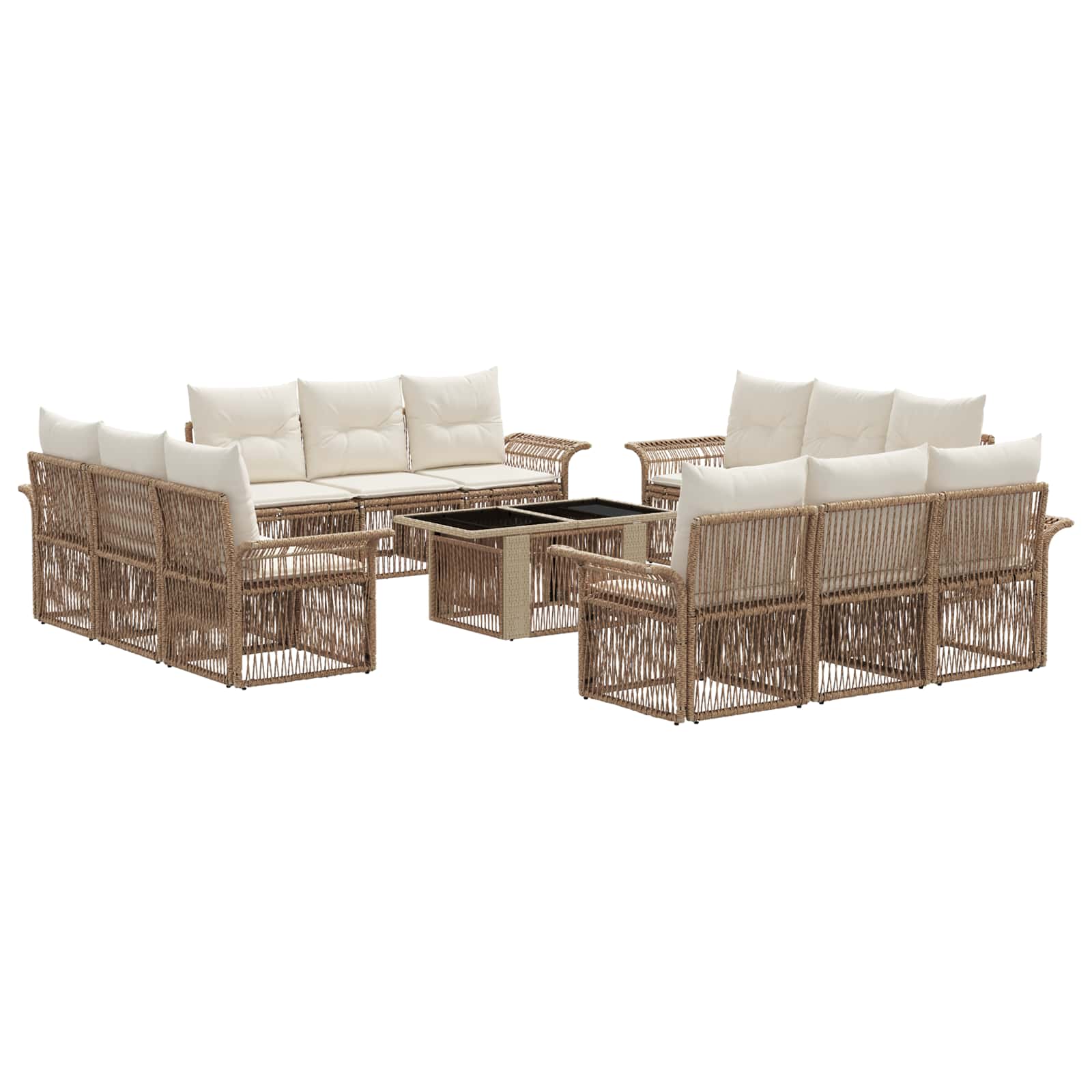 Tuinbankenset 13 st Beige en Crème Wit poly rattan - Afbeelding 2
