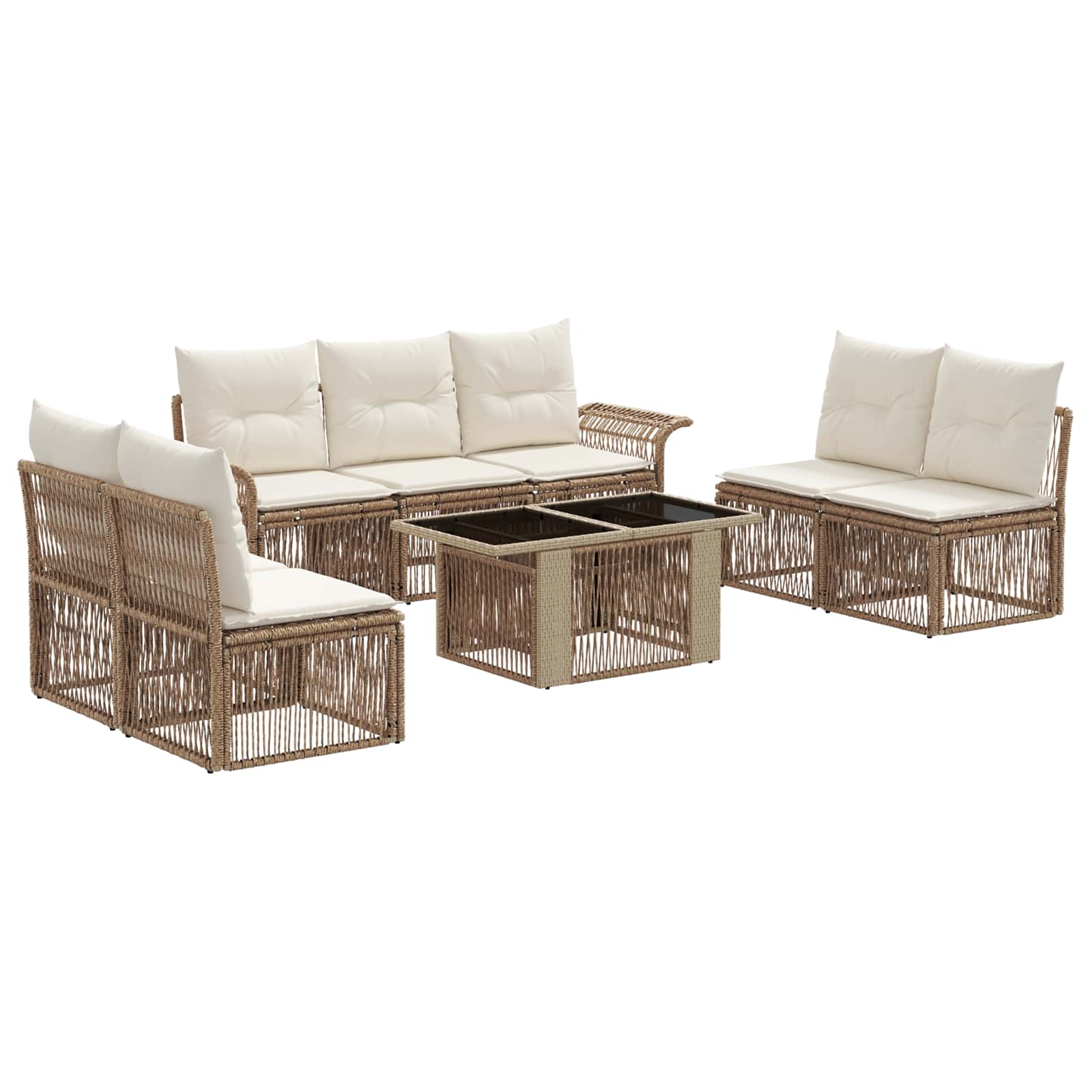 Tuinbankenset 8 st Beige en Crème Wit poly rattan - Afbeelding 2
