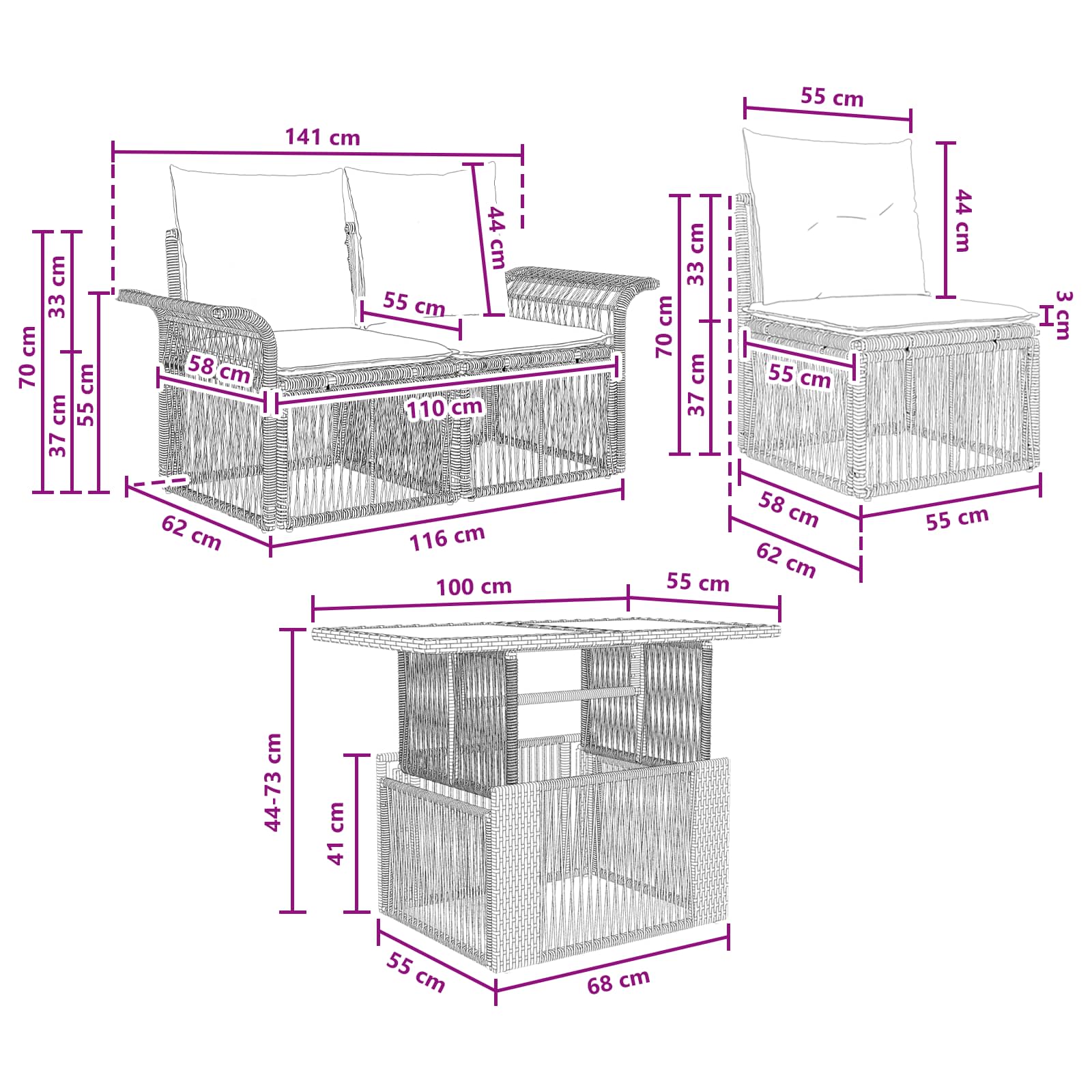 Tuinbankenset 9 st Beige en Crème Wit poly rattan - Afbeelding 11