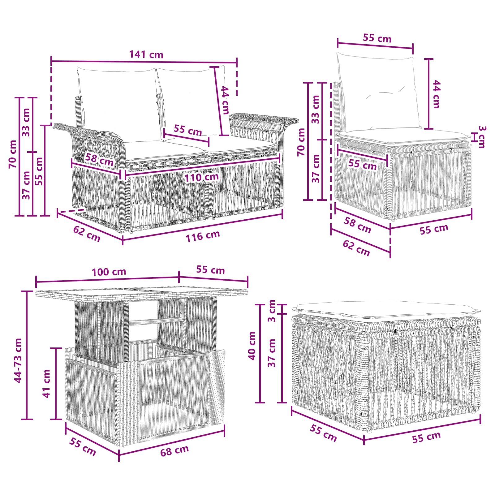vidaXL Gartensofa-set 5 stk. Grau und Dunkelgrau Poly-Rattan – Bild 11