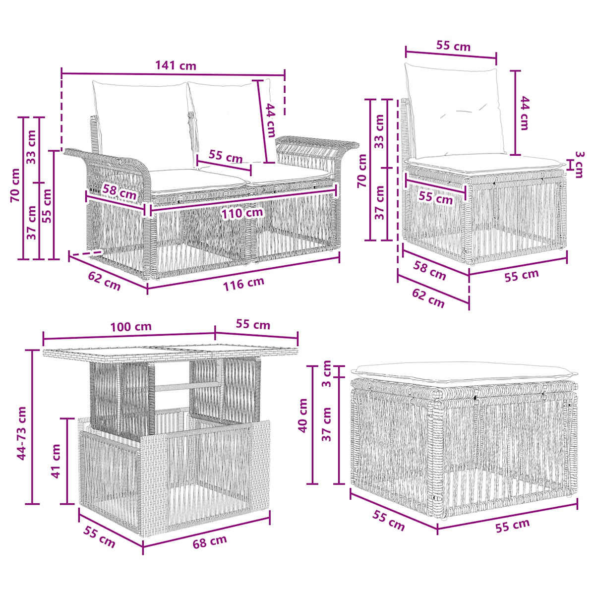 Havesofa Sæt 6 stk. polyrattan - Billede 11