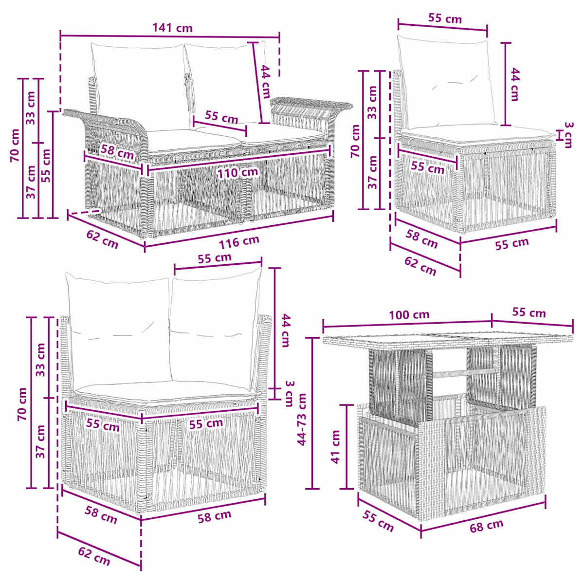 Havesofa Sæt 5 stk. polyrattan - Billede 11