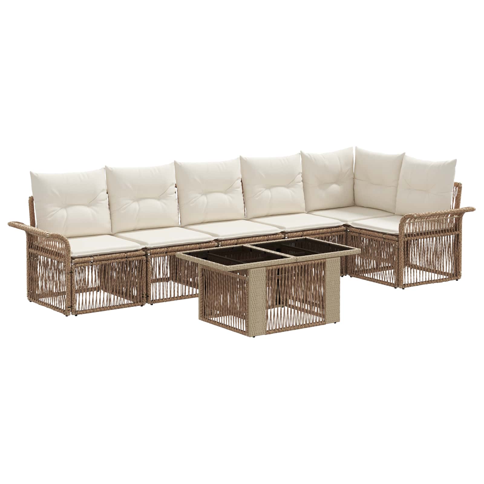 Tuinbankenset 7 st Beige en Crème Wit poly rattan - Afbeelding 2