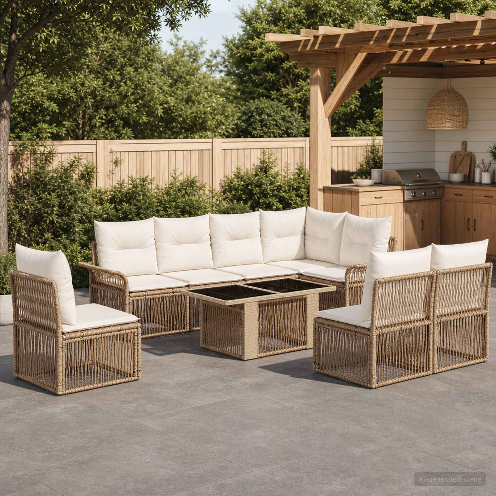 Tuinbankenset 9 st Beige en Crème Wit poly rattan