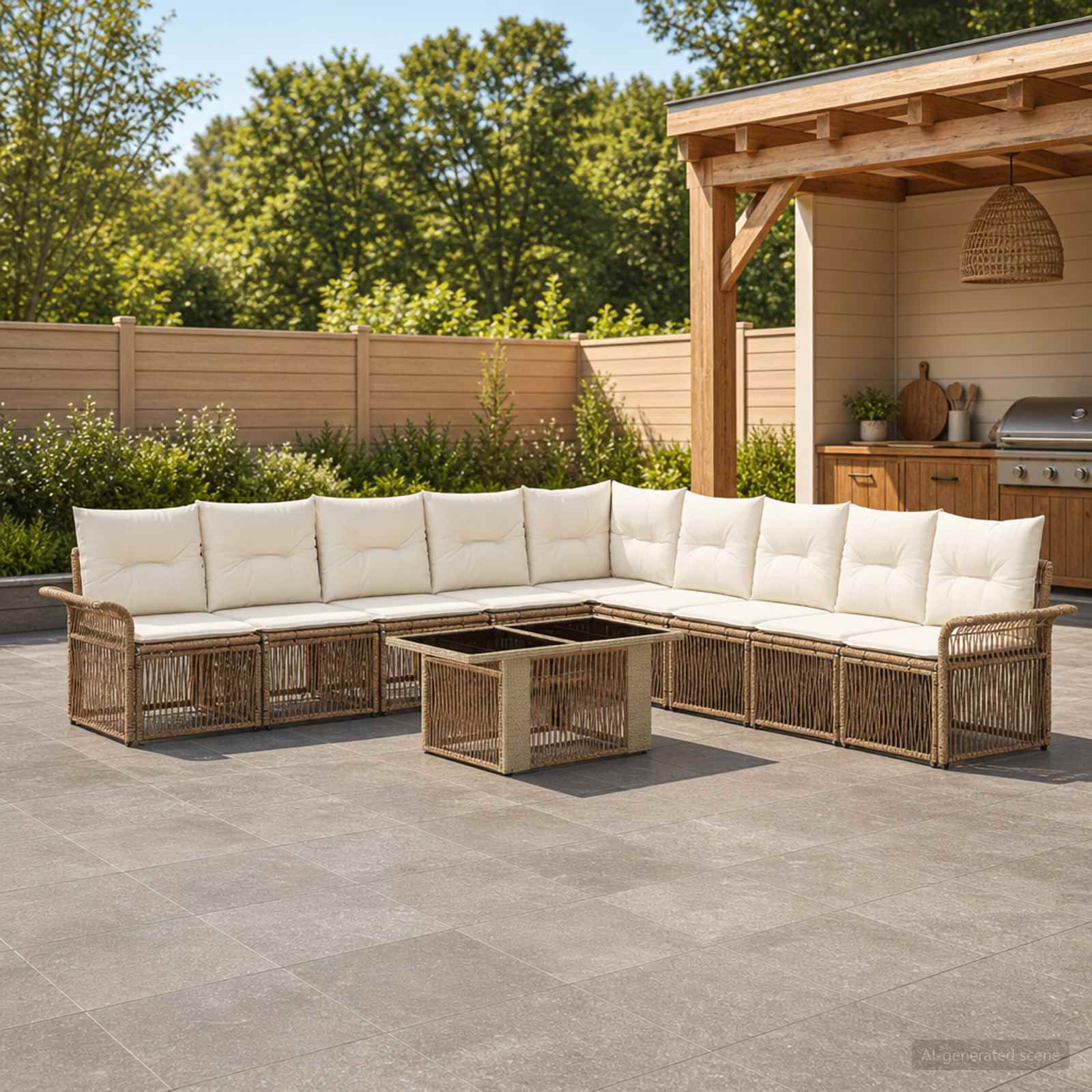 Tuinbankenset 10 st Beige en Crème Wit poly rattan