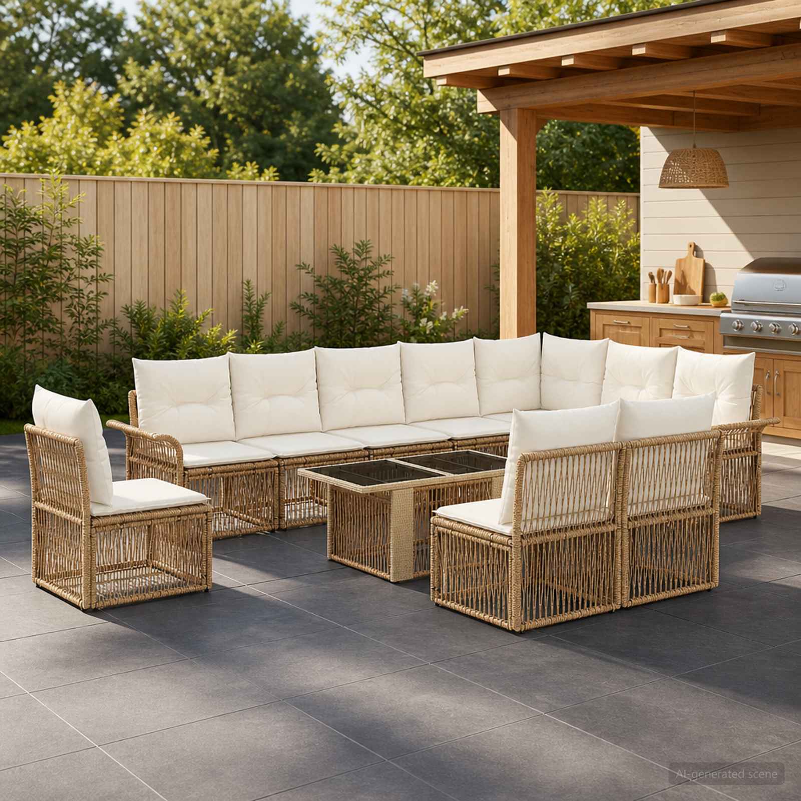 Tuinbankenset 11 st Beige en Crème Wit poly rattan