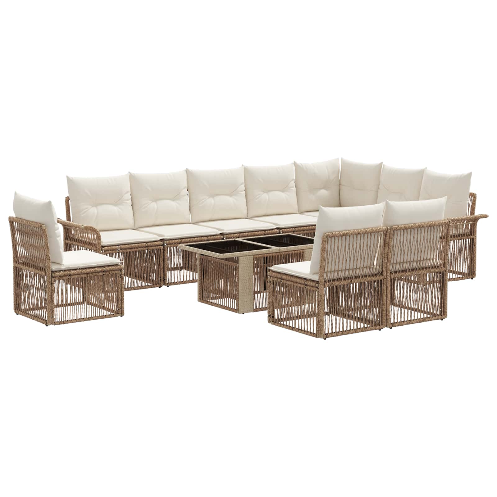 Tuinbankenset 11 st Beige en Crème Wit poly rattan - Afbeelding 2