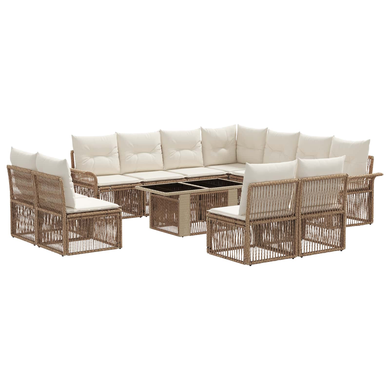 Tuinbankenset 12 st Beige en Crème Wit poly rattan - Afbeelding 2