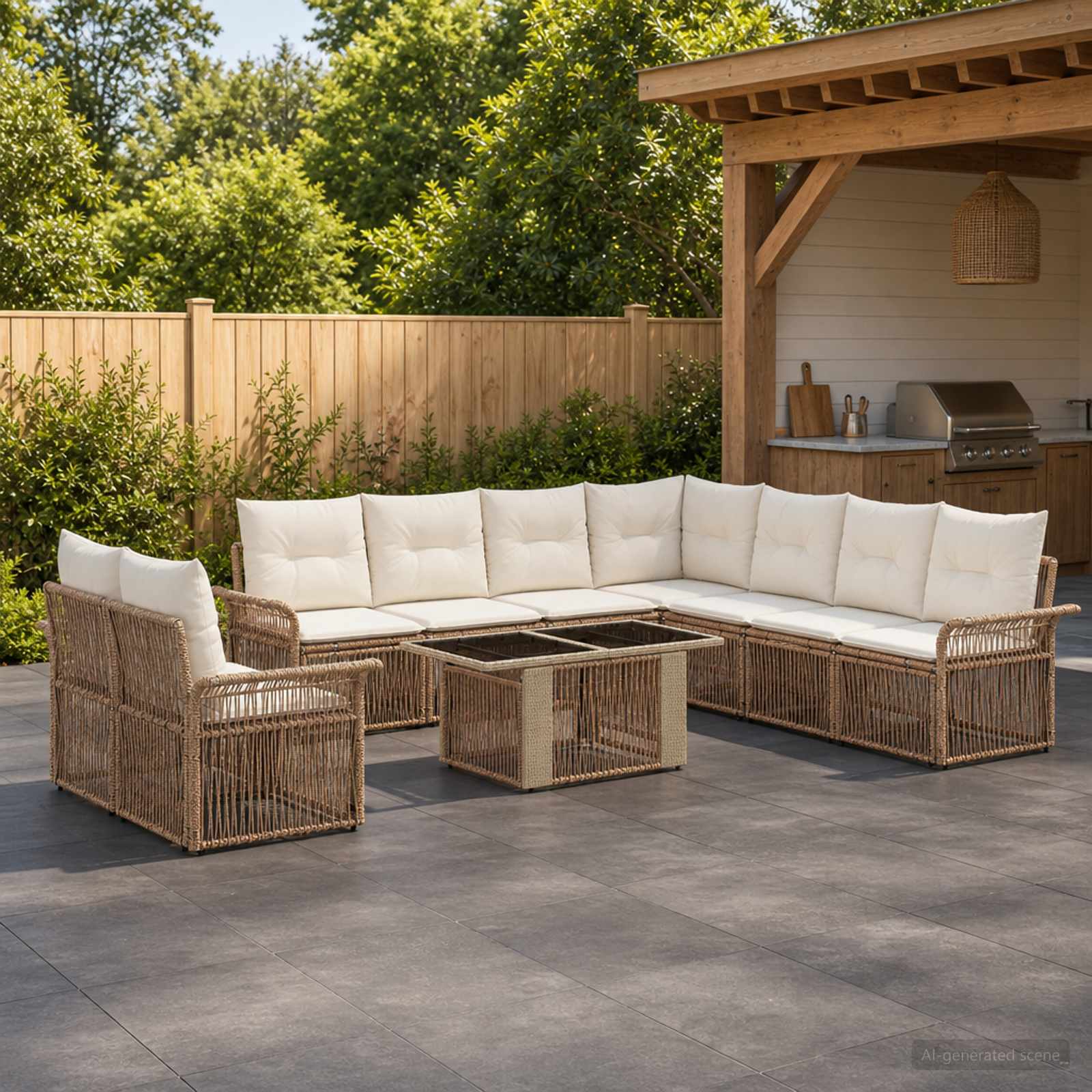 Tuinbankenset 10 st Beige en Crème Wit poly rattan