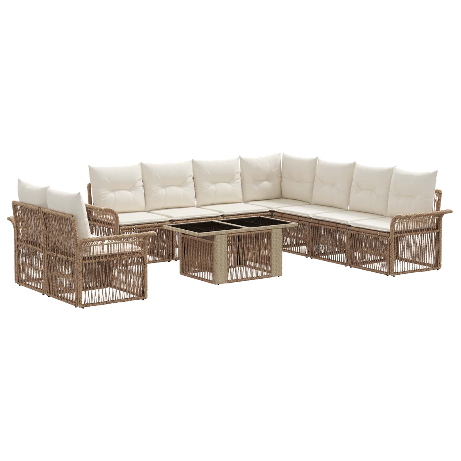 Tuinbankenset 10 st Beige en Crème Wit poly rattan - Afbeelding 2