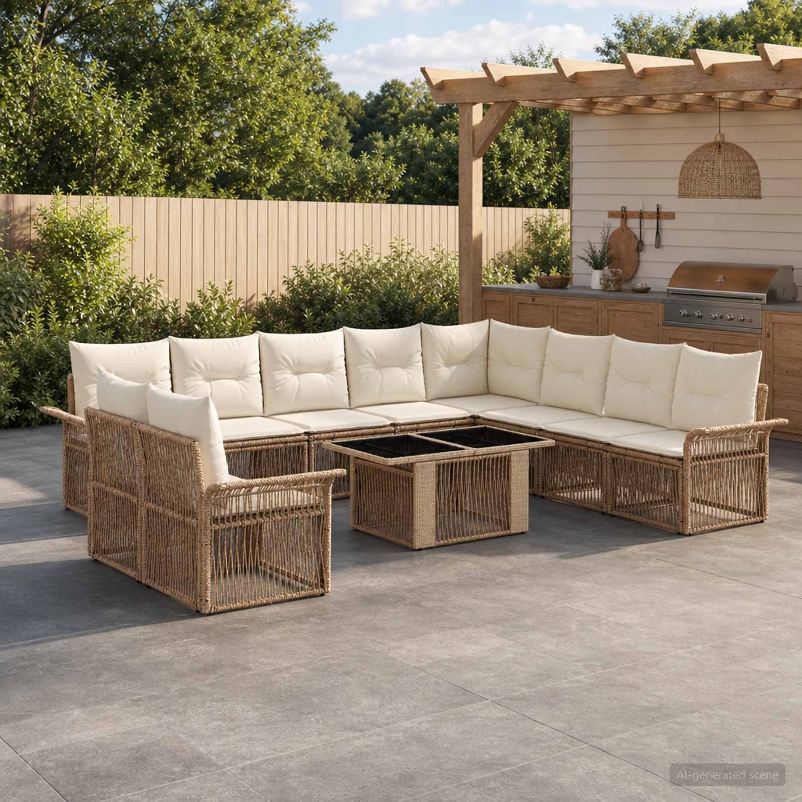 vidaXL Gartensofa-set 11 stk. Beige und Cremeweiß Poly-Rattan