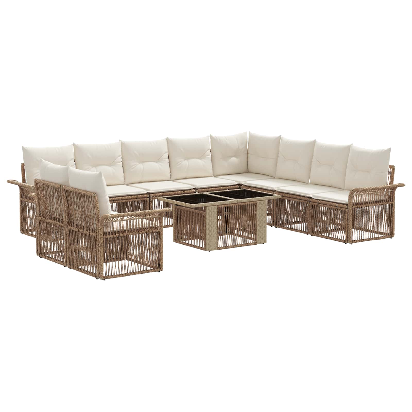 Tuinbankenset 11 st Beige en Crème Wit poly rattan - Afbeelding 2