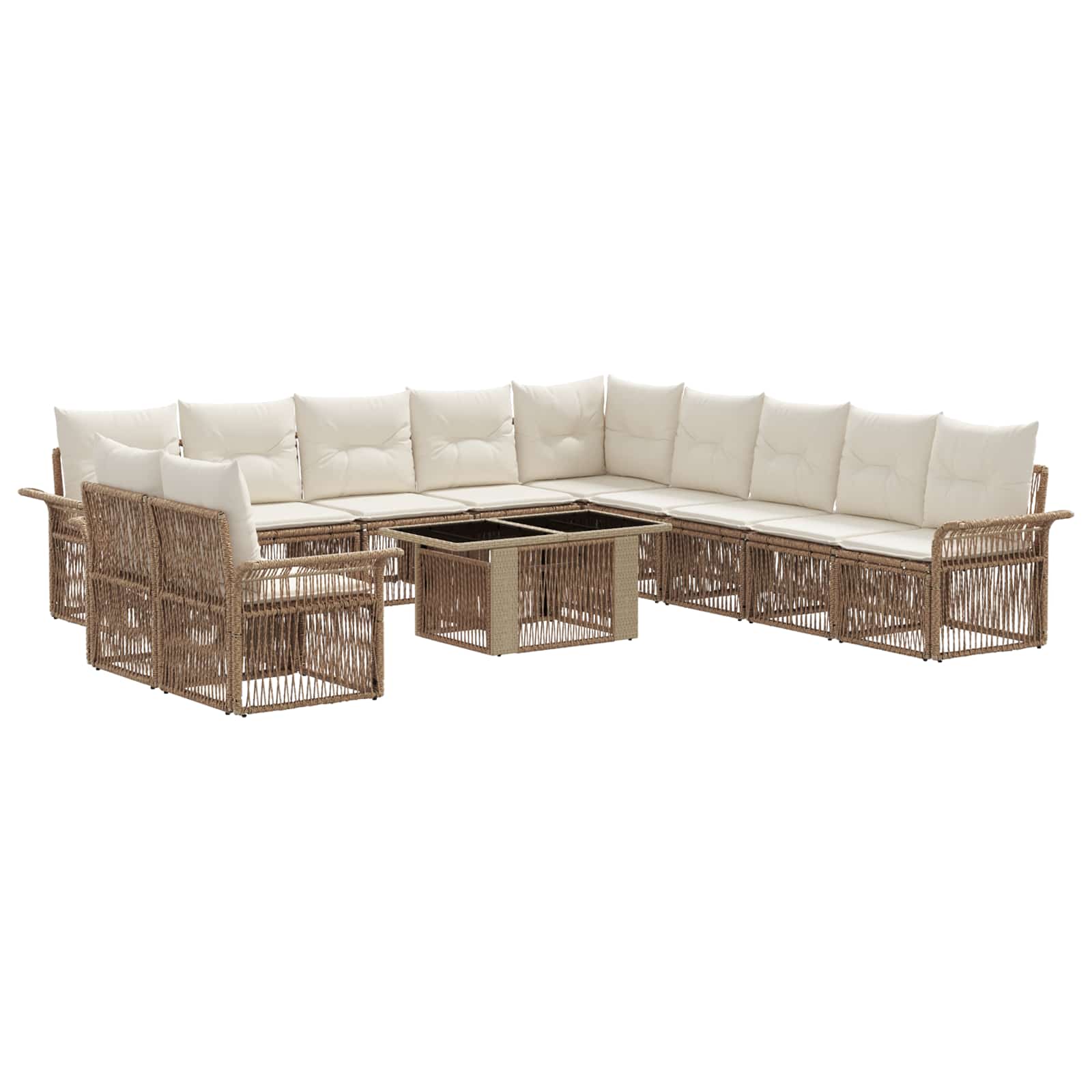 Tuinbankenset 12 st Beige en Crème Wit poly rattan - Afbeelding 2