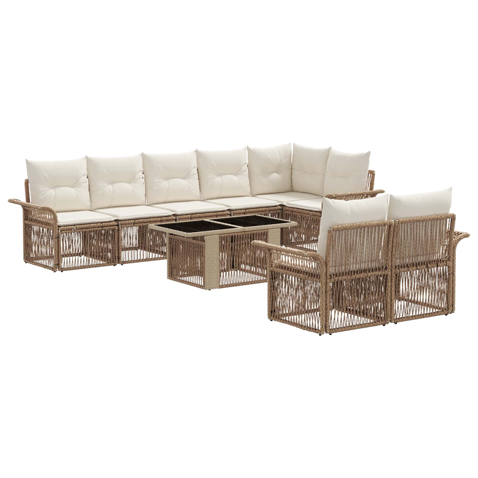 Tuinbankenset 9 st Beige en Crème Wit poly rattan - Afbeelding 2