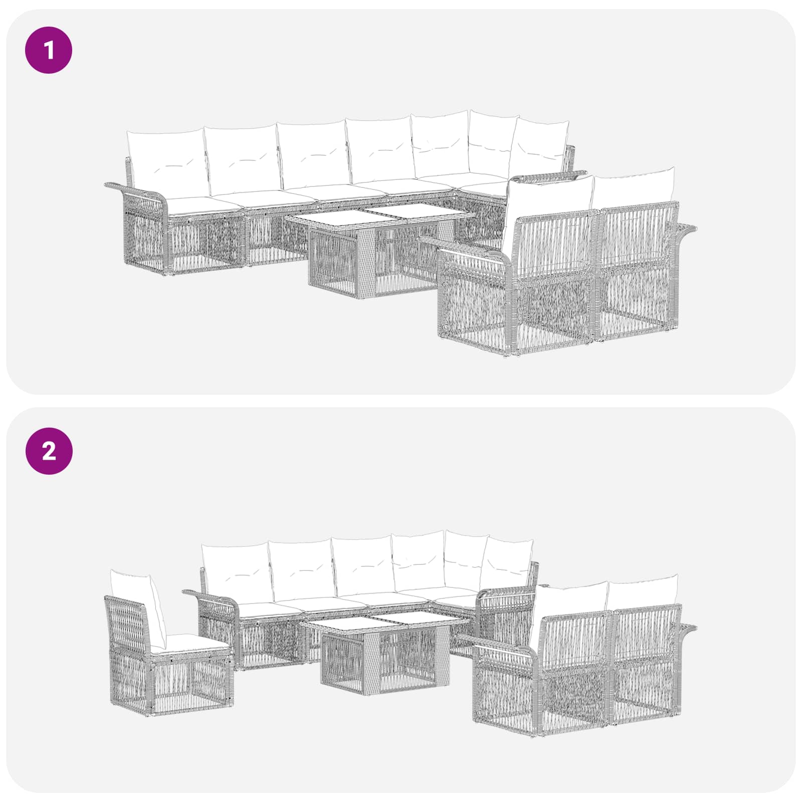 Tuinbankenset 9 st Beige en Crème Wit poly rattan - Afbeelding 9
