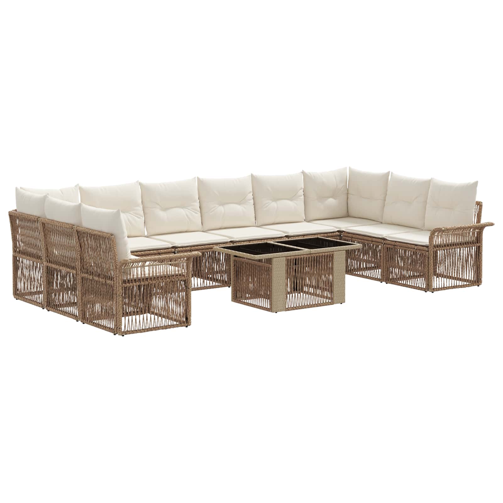 Tuinbankenset 11 st Beige en Crème Wit poly rattan - Afbeelding 2