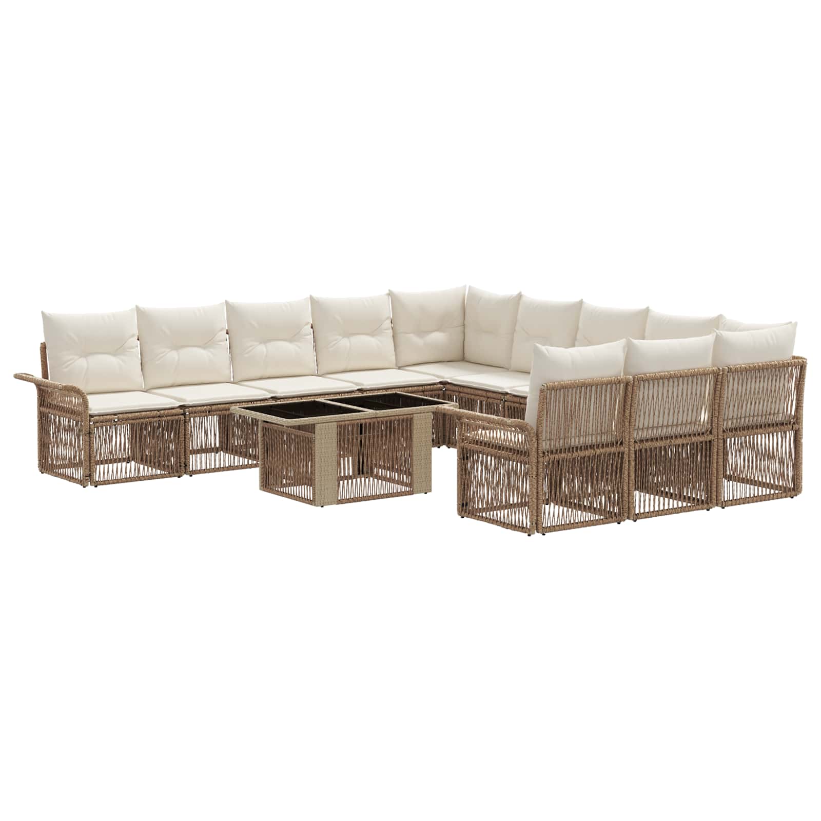 Tuinbankenset 12 st Beige en Crème Wit poly rattan - Afbeelding 2