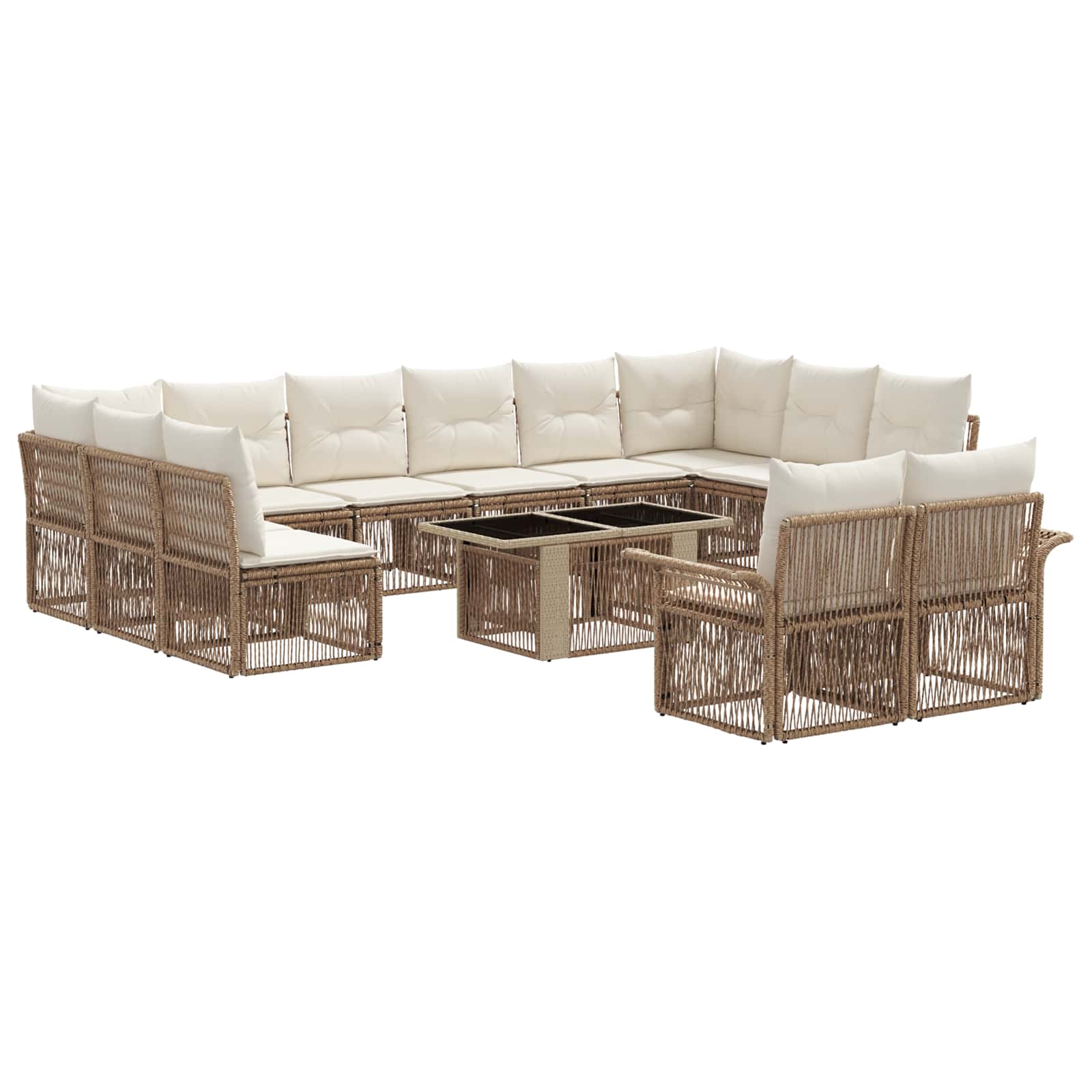 Tuinbankenset 13 st Beige en Crème Wit poly rattan - Afbeelding 2