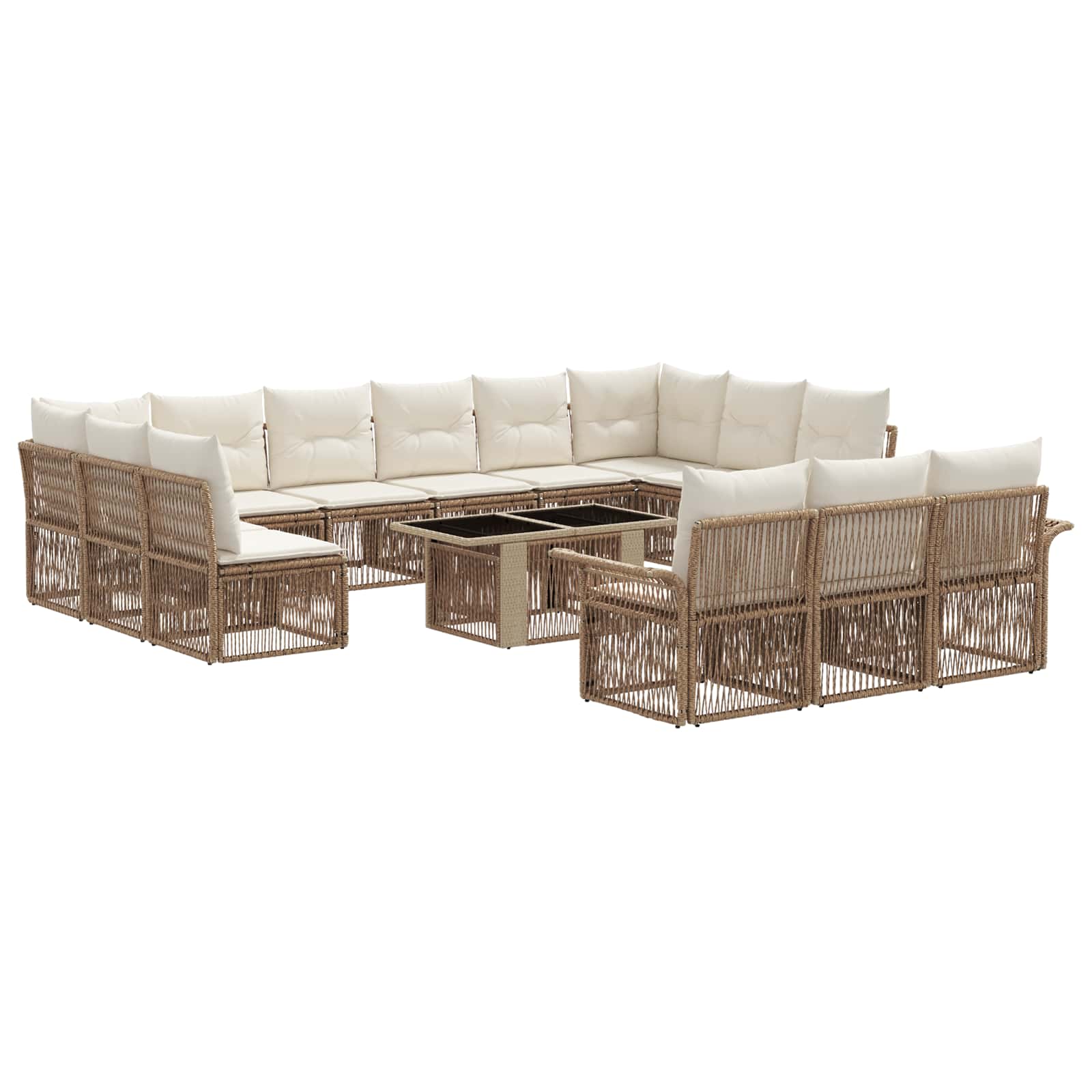 Tuinbankenset 14 st Beige en Crème Wit poly rattan - Afbeelding 2