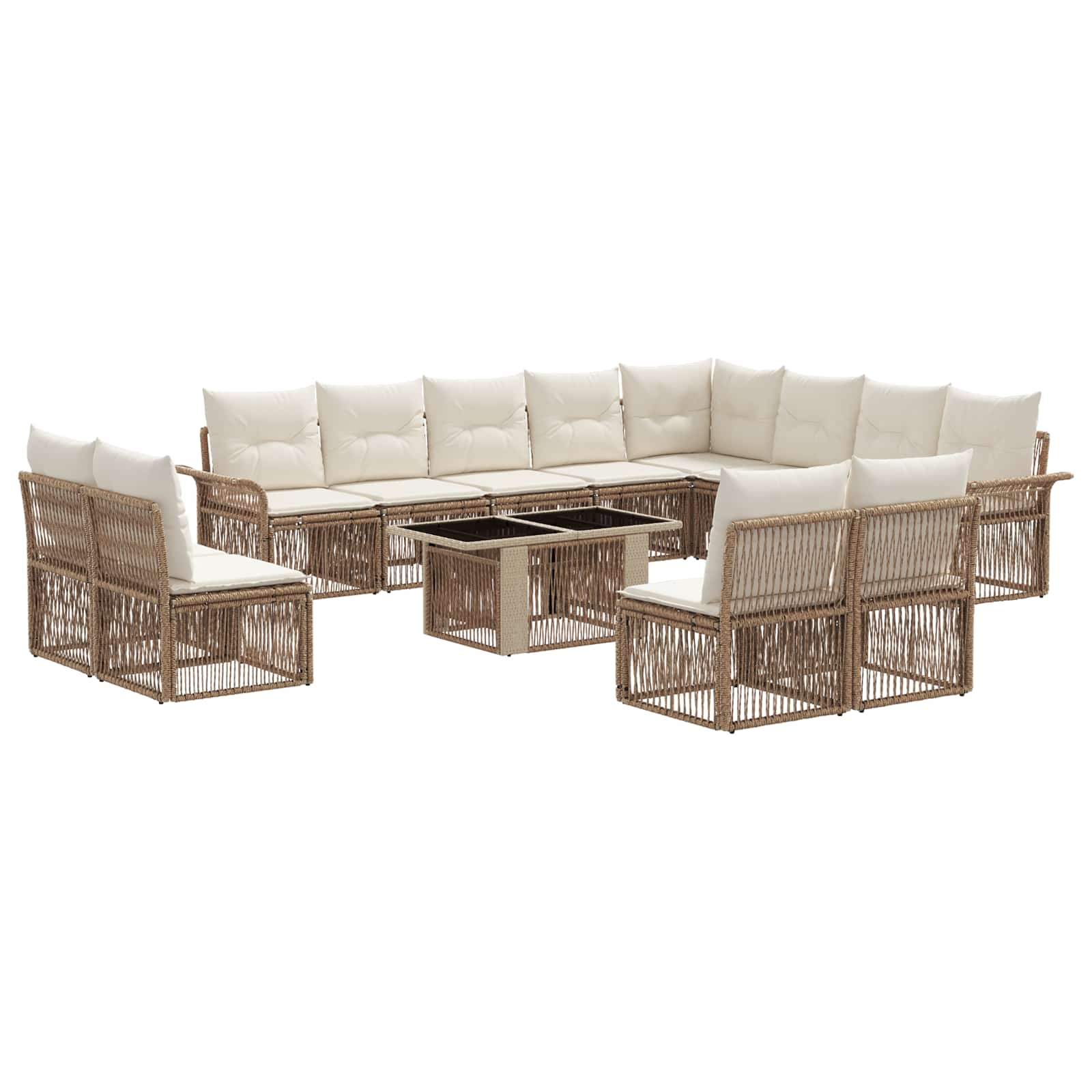 Tuinbankenset 13 st Beige en Crème Wit poly rattan - Afbeelding 2