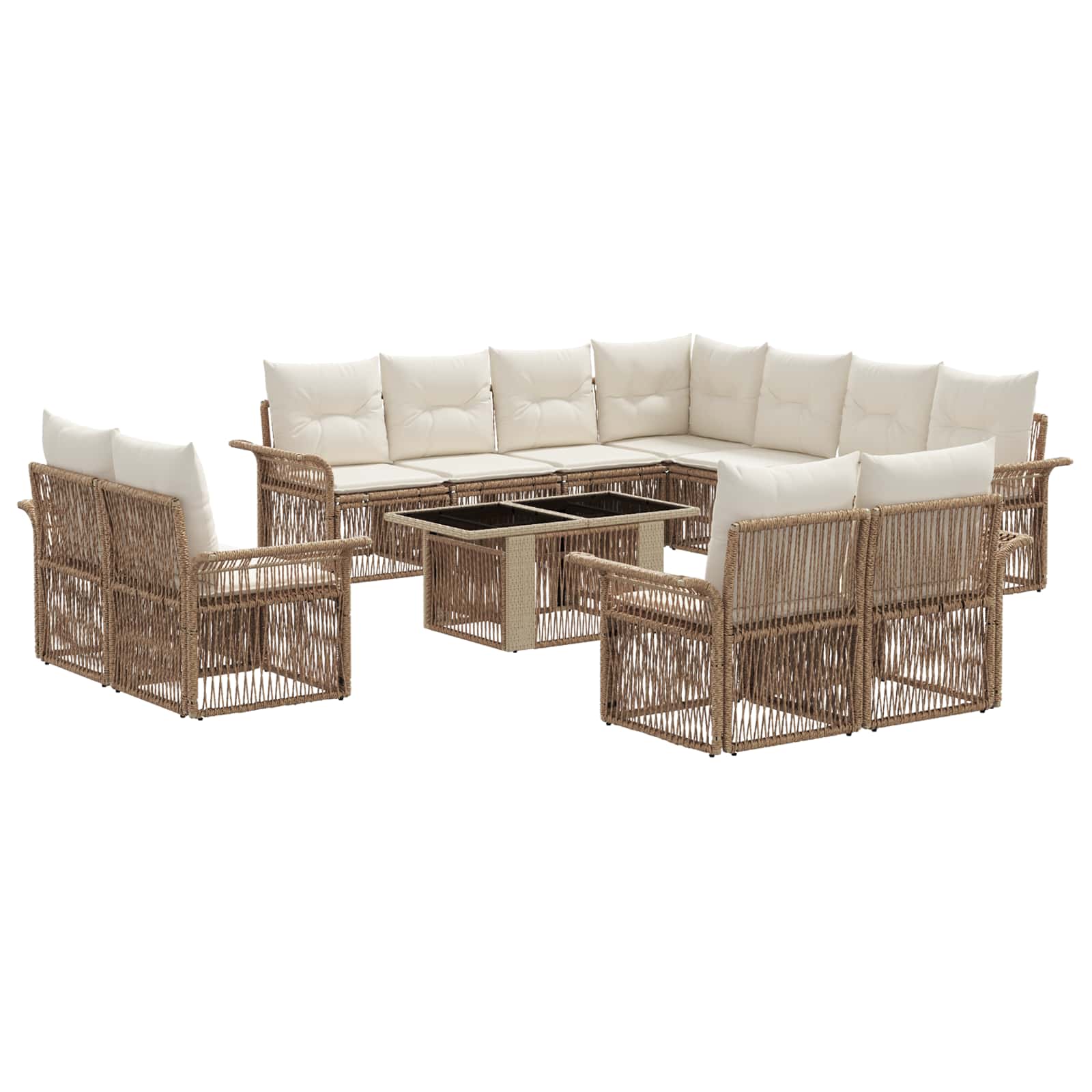 Tuinbankenset 12 st Beige en Crème Wit poly rattan - Afbeelding 2