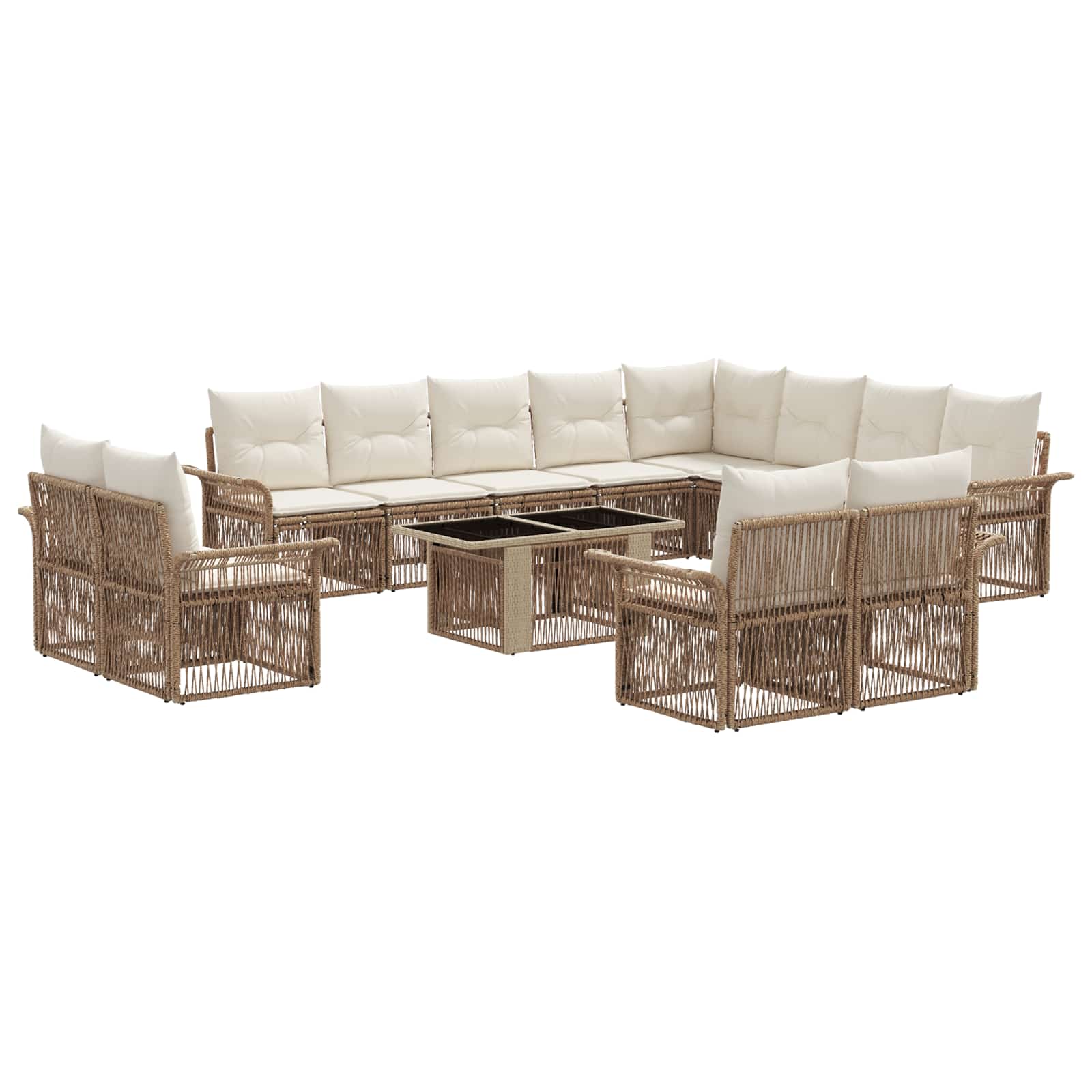Tuinbankenset 13 st Beige en Crème Wit poly rattan - Afbeelding 2