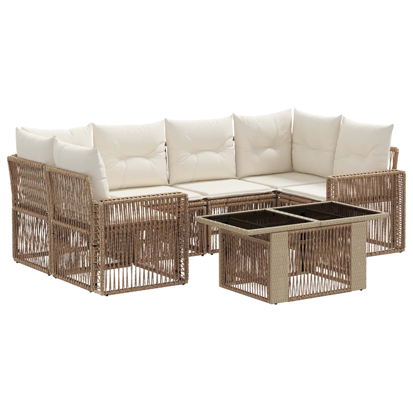 Tuinbankenset 7 st Beige en Crème Wit poly rattan - Afbeelding 2
