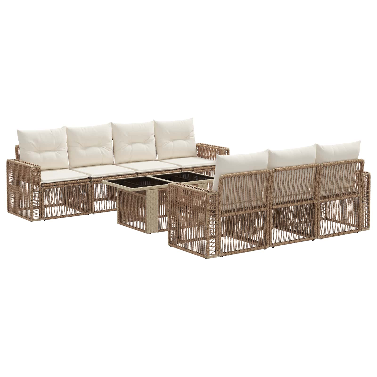 Tuinbankenset 8 st Beige en Crème Wit poly rattan - Afbeelding 2