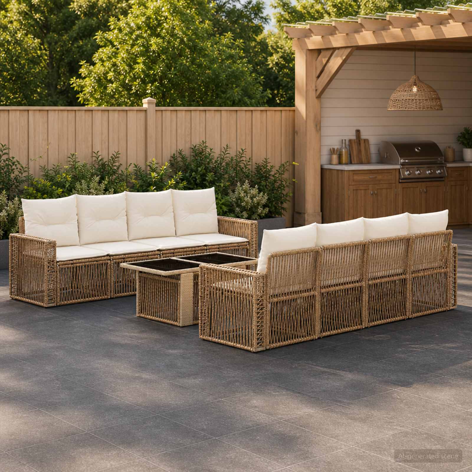 vidaXL Gartensofa-set 9 stk. Beige und Cremeweiß Poly-Rattan