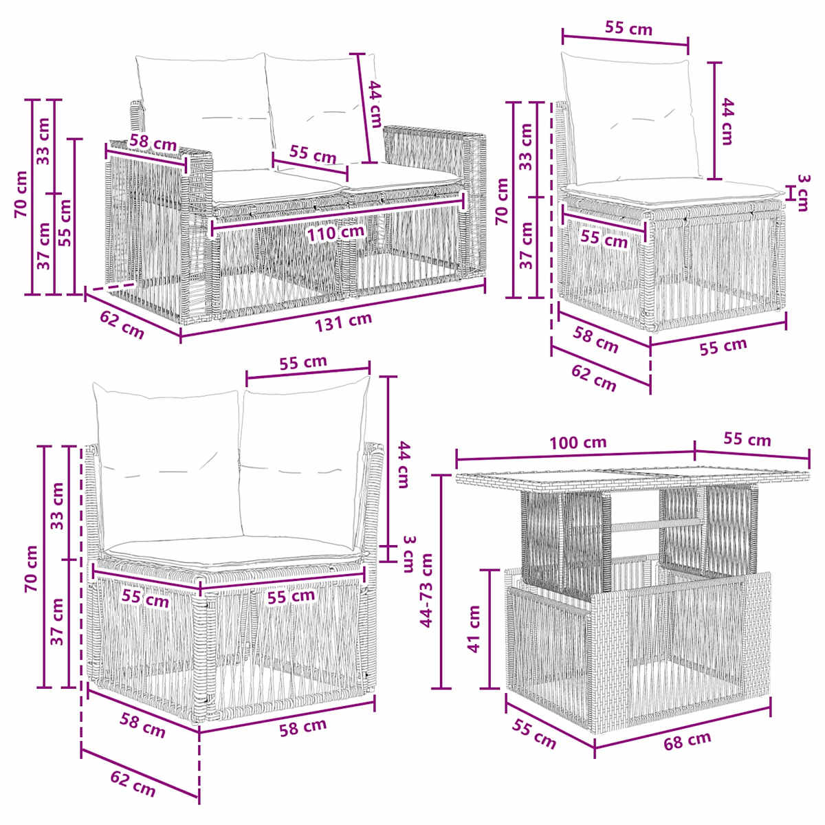 Havesofa Sæt 9 stk. polyrattan - Billede 11