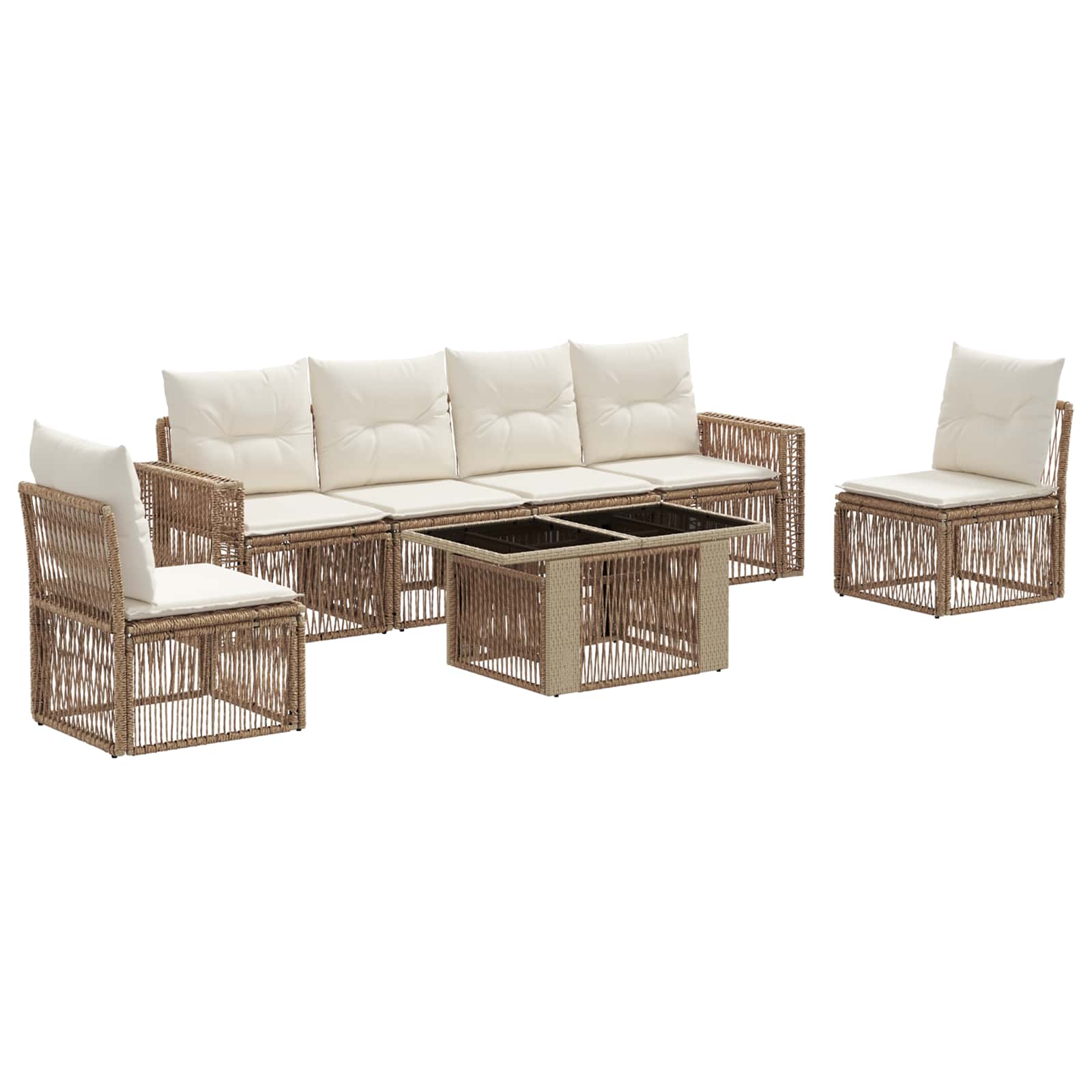 Tuinbankenset 7 st Beige en Crème Wit poly rattan - Afbeelding 2