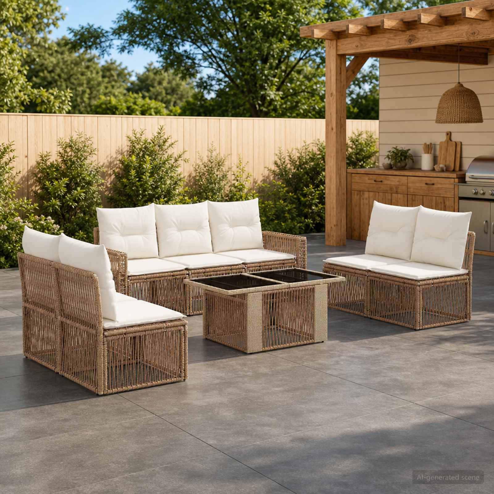 Tuinbankenset 8 st Beige en Crème Wit poly rattan