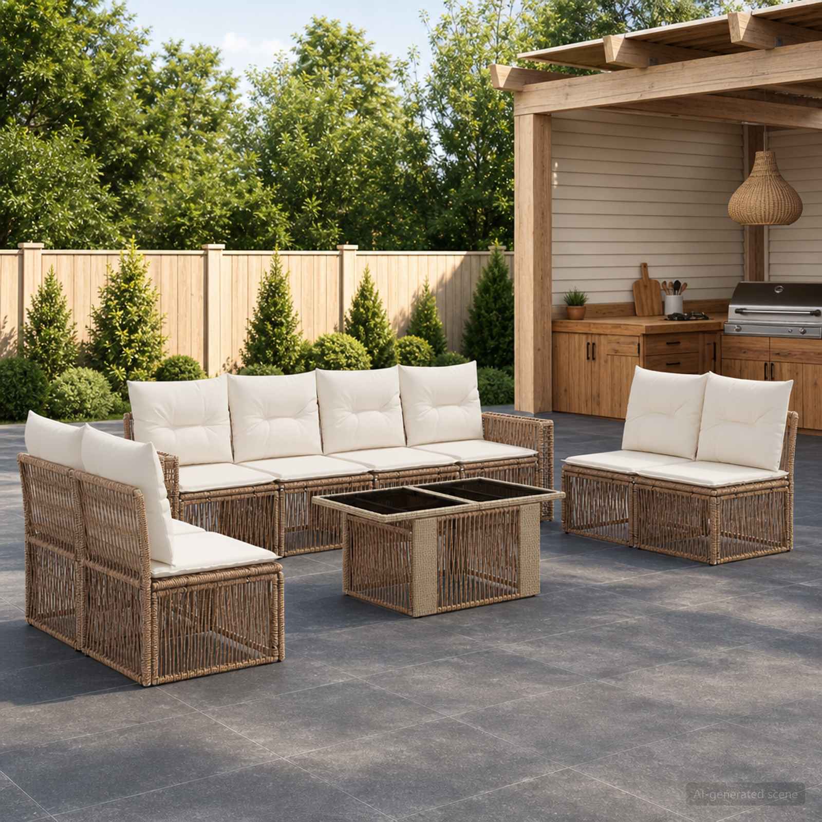 Tuinbankenset 9 st Beige en Crème Wit poly rattan