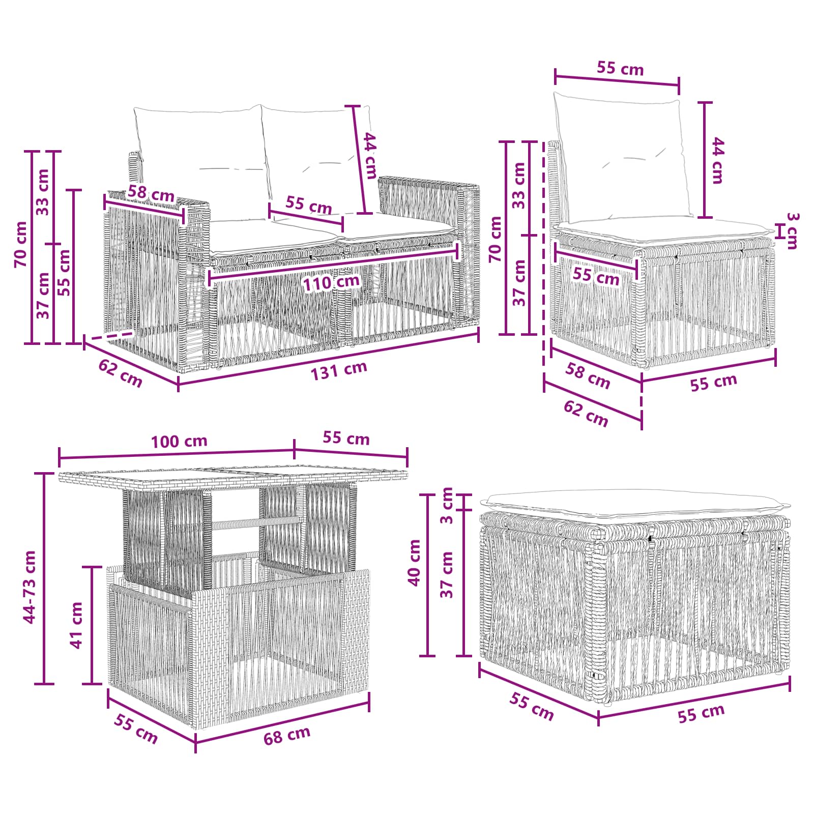 vidaXL Gartensofa-set 5 stk. Grau und Dunkelgrau Poly-Rattan – Bild 11