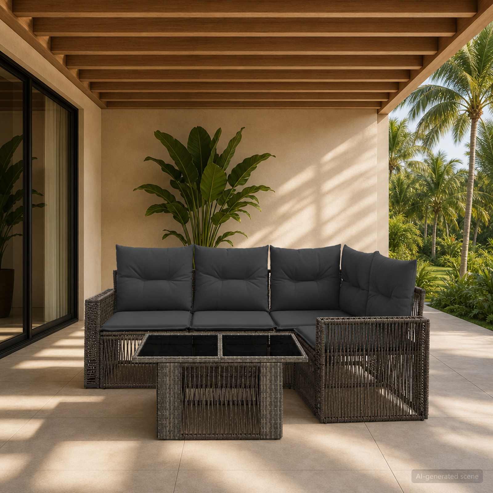 Tuinbankenset 5 st Grijs en Donkergrijs poly rattan