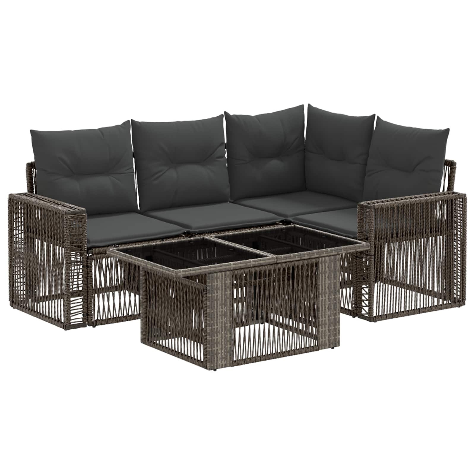 Tuinbankenset 5 st Grijs en Donkergrijs poly rattan - Afbeelding 2