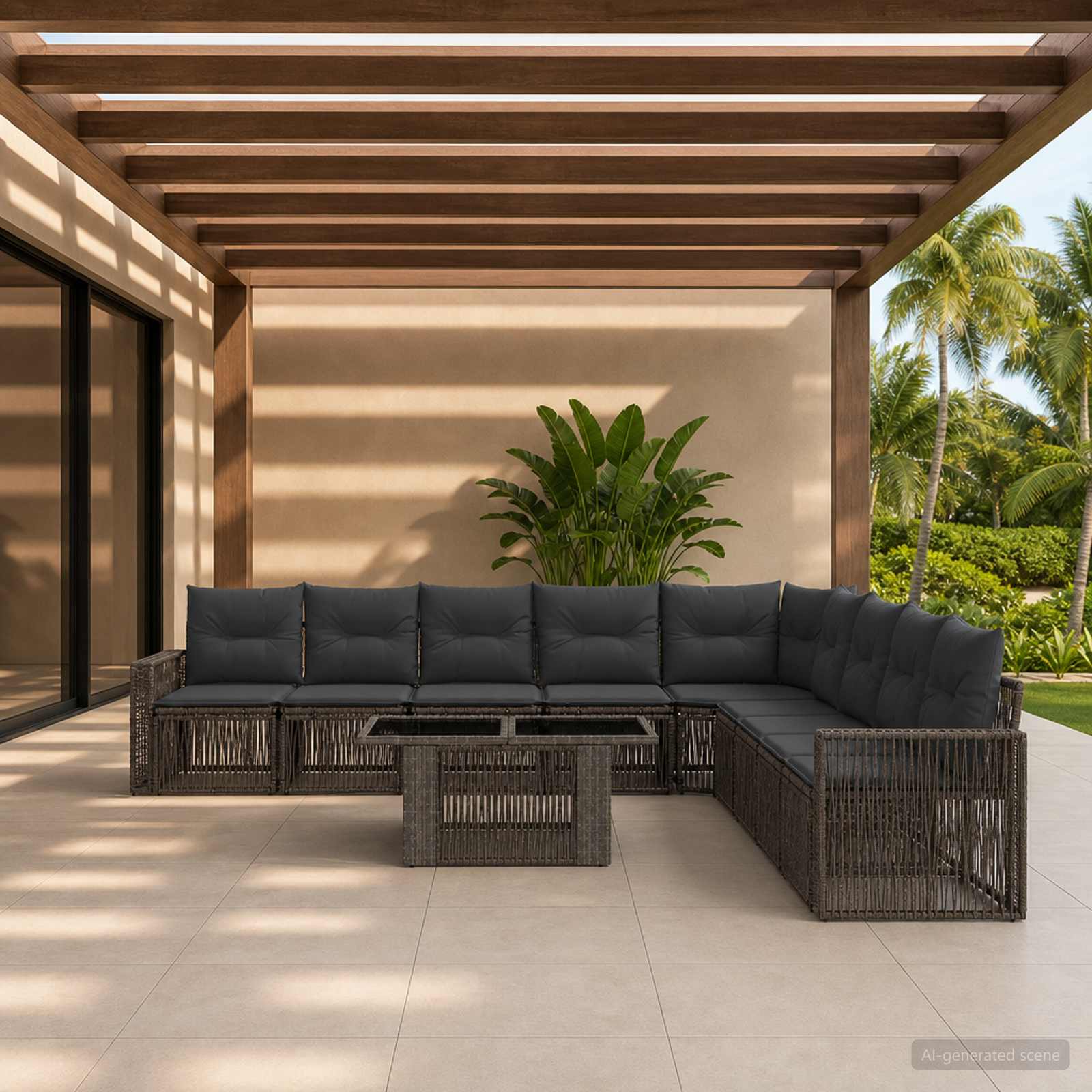 Tuinbankenset 10 st Grijs en Donkergrijs poly rattan