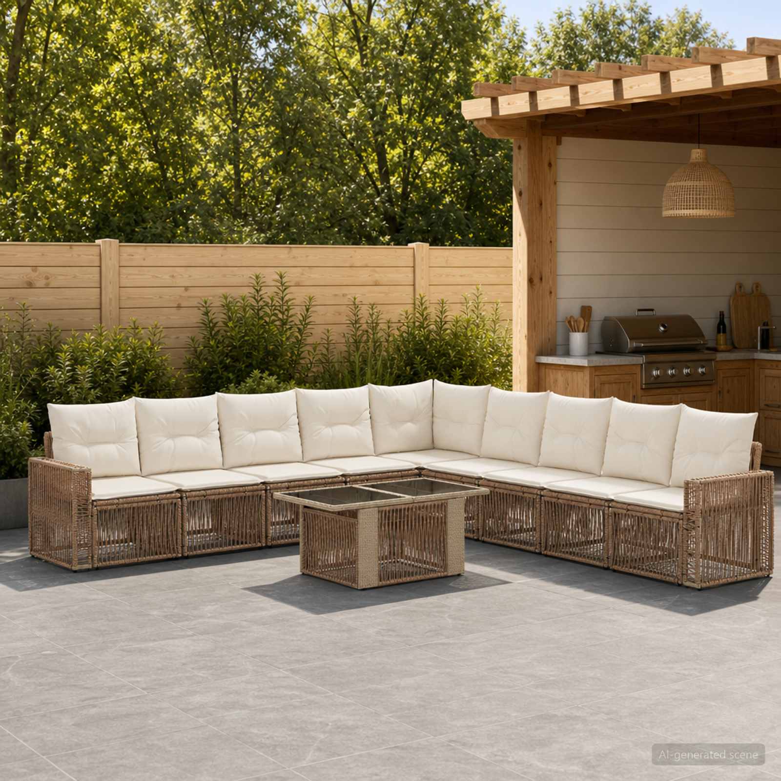vidaXL Gartensofa-set 10 stk. Beige und Cremeweiß Poly-Rattan