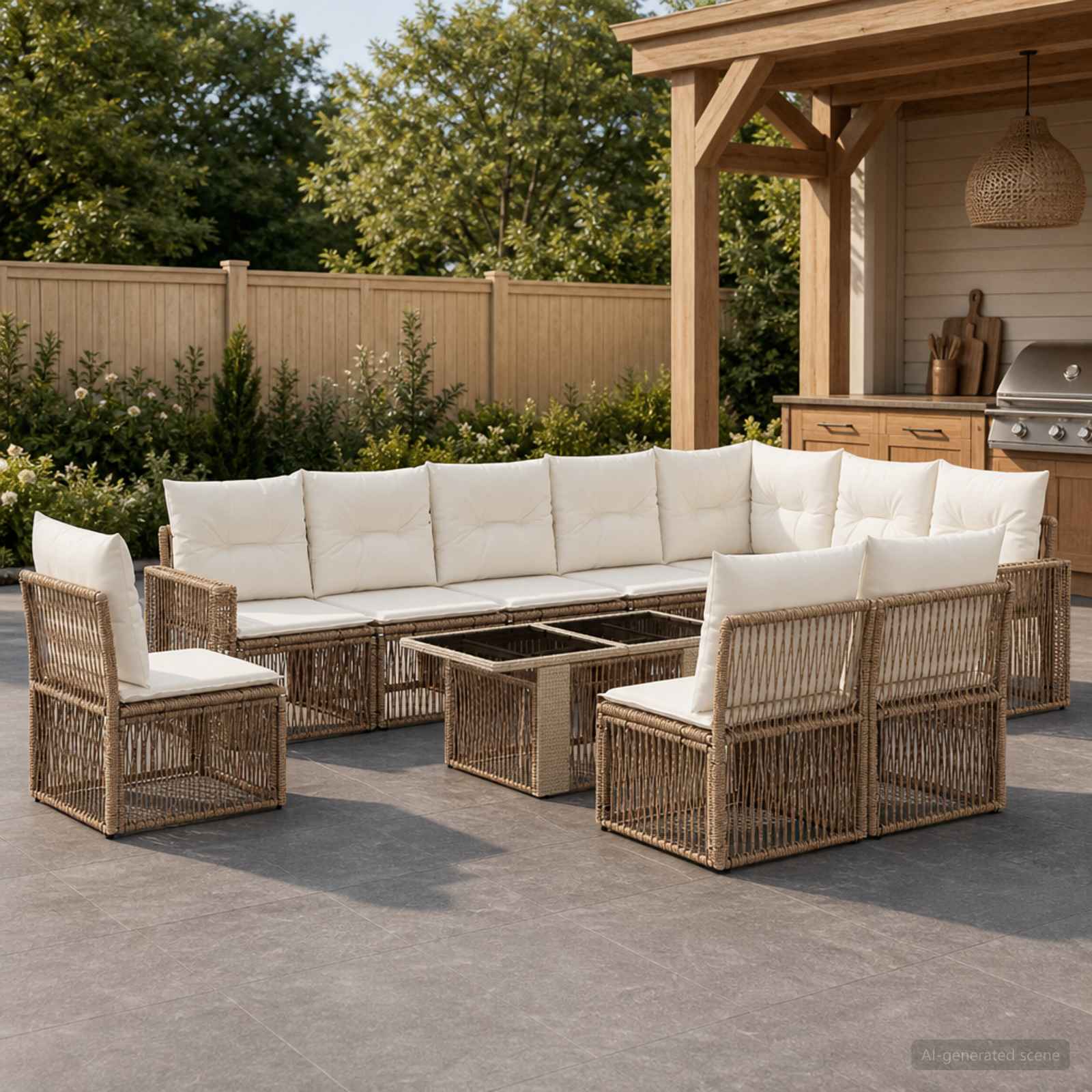 vidaXL Gartensofa-set 11 stk. Beige und Cremeweiß Poly-Rattan